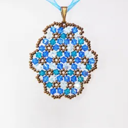 Pendant 30cm - Marissa Oval-Blue Organza - Pendant 30cm - Laiton bronze
